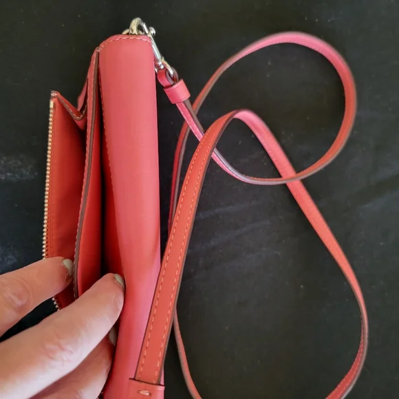 Coach Coral Pink Foldover Small Crossbody Purse Bag Clutch WOC - Picture 8 of 14